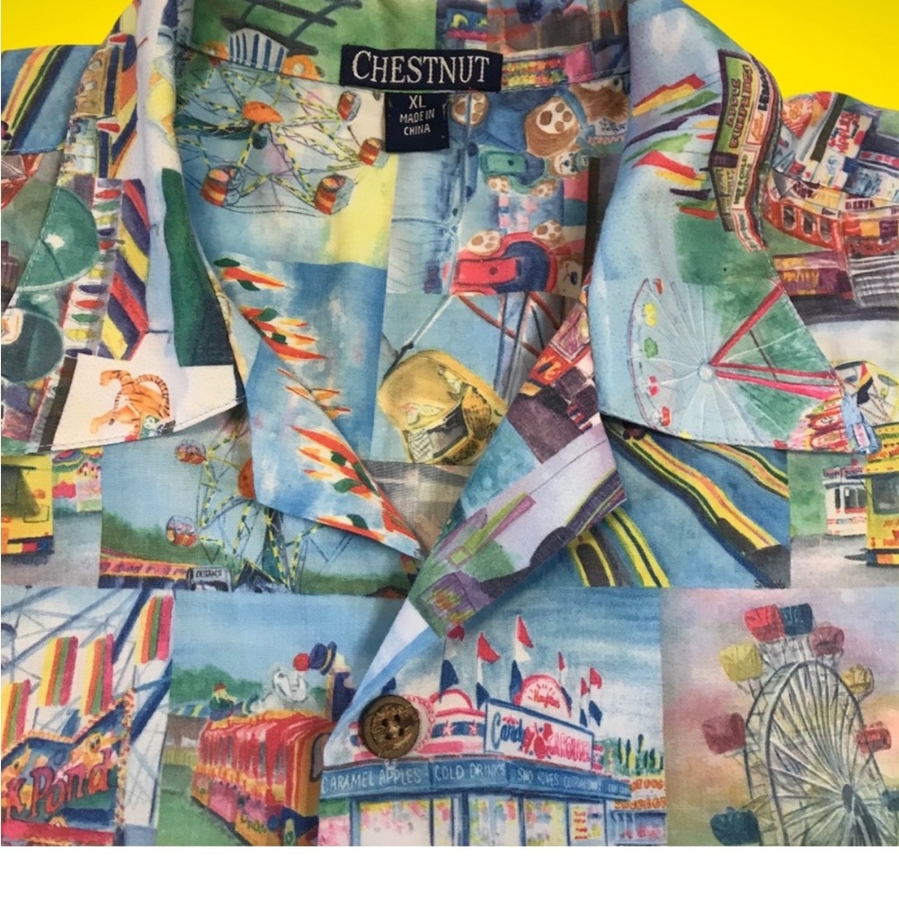 Novelty Button-up Shirt‎ Men's Carnival Circus Shirt Button-Up Chestnut Blue XL